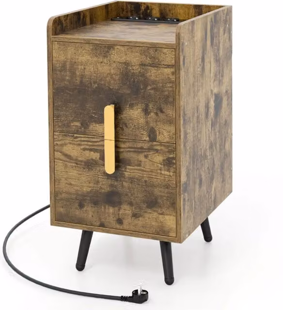 Comodino con stazione di ricarica 40 x 32 x 60 cm ampio spazio di archiviazione design moderno legno ingegnerizzato color caffè 20_0021025