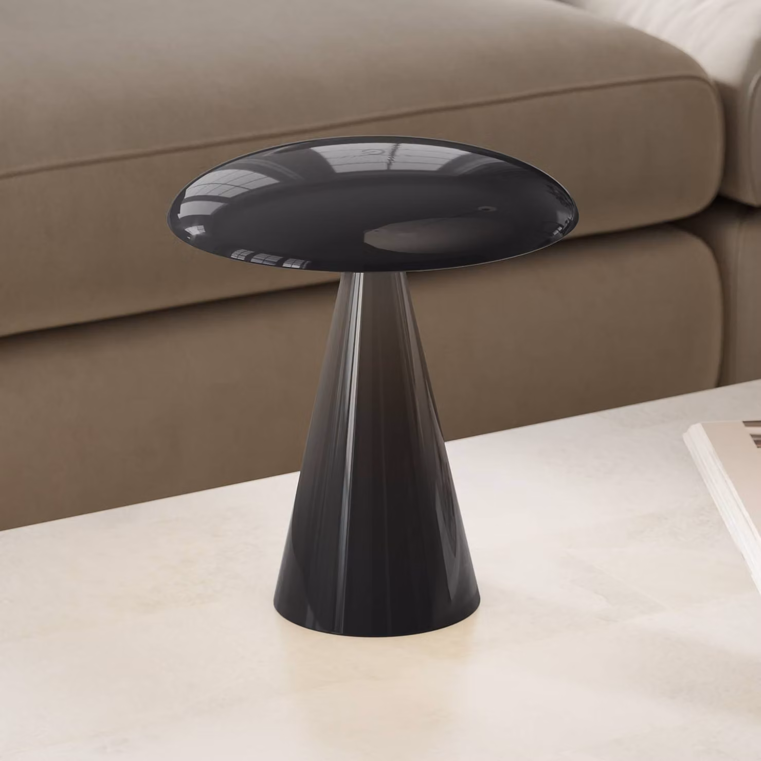 Beacon Lighting Lampada LED da tavolo ricaricabile Kinoko, nera, 27 cm, CCT dimmerabile, Nero, Soggiorno / Sala da pranzo, Plastica, Moderno