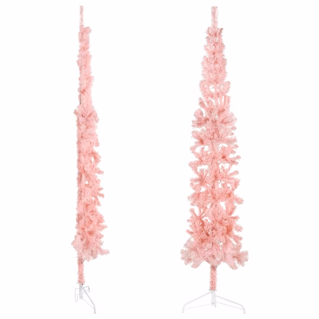 Maison Exclusive - Albero di Natale artificiale a metà, con base, forma slanciata, colore rosa, altezza 240 cm