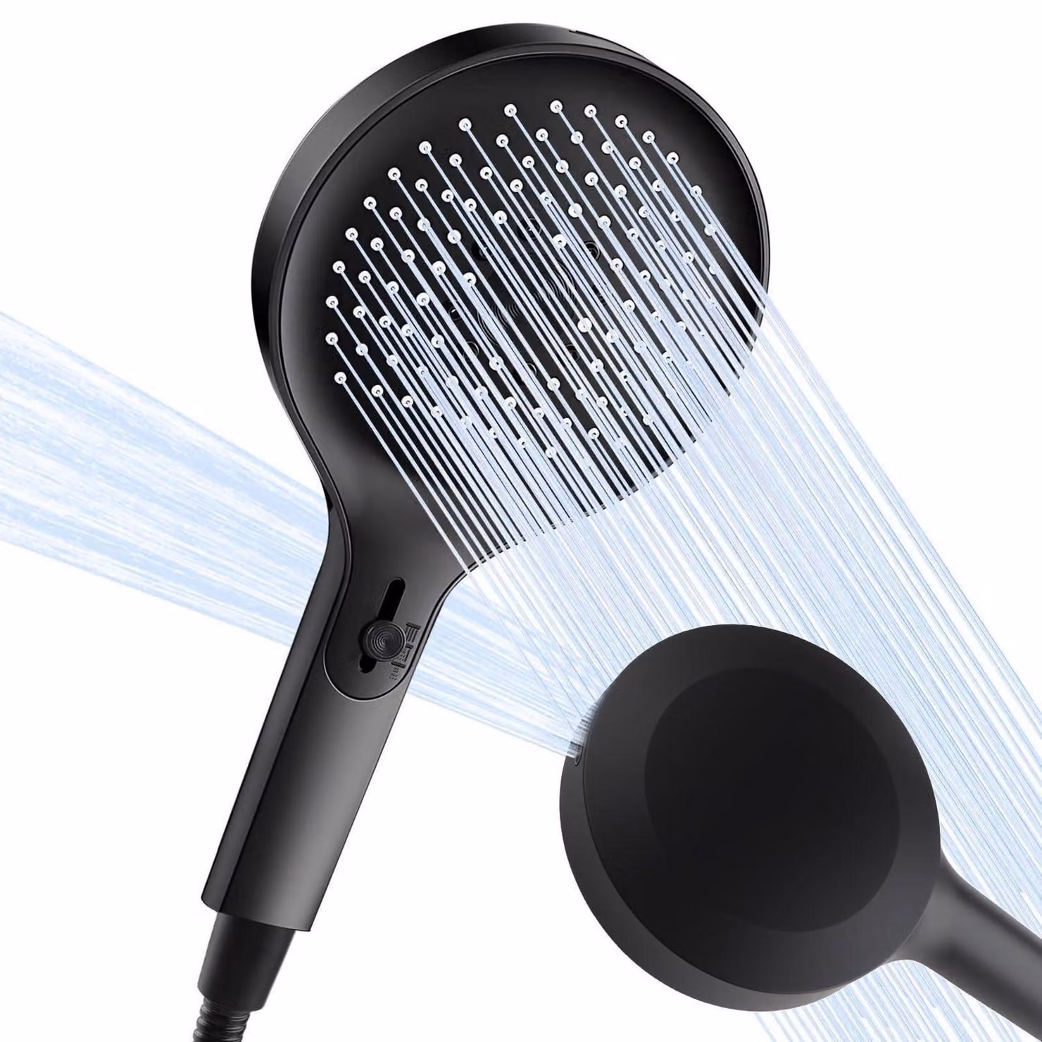 Doccia da 140 mm con tubo flessibile e supporto, colore nero, 4 modalità, realizzata in plastica ABS