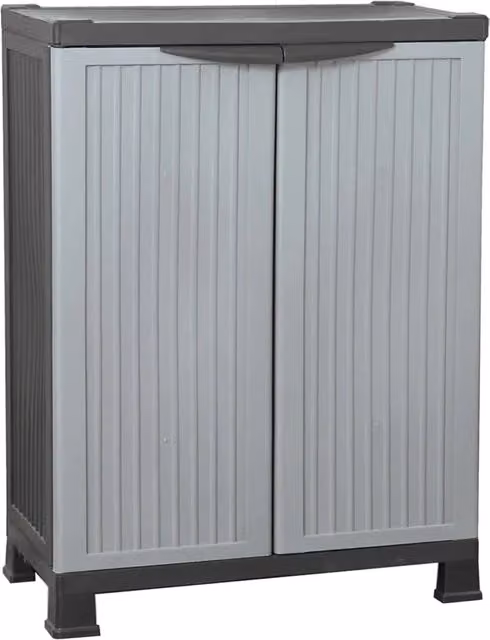 Armadio portaoggetti compatto 68 x 39 x 92 cm con 2 ripiani chiudibile ufficio garage in plastica grigio 02_0046941