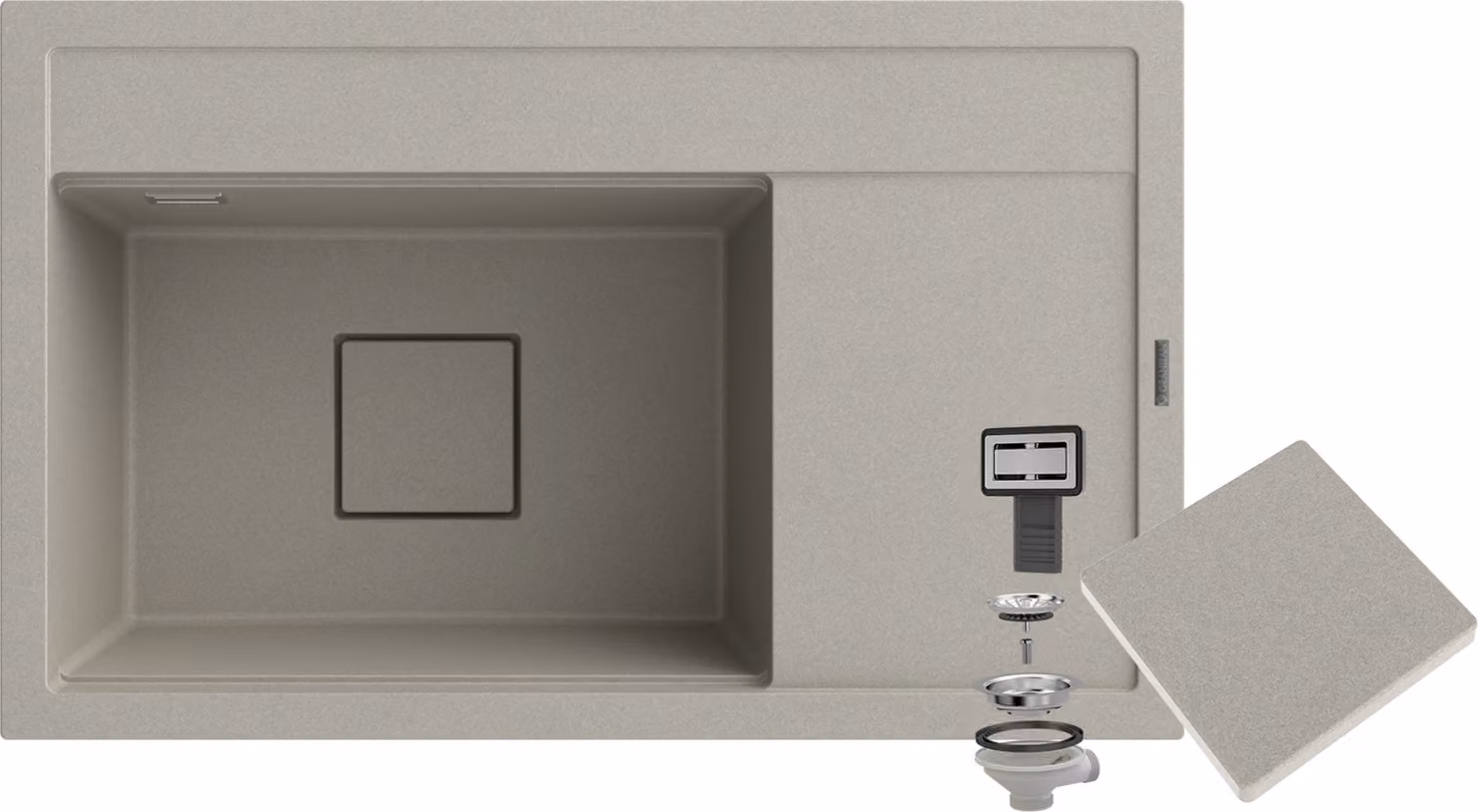 Granitan - Lavello in granito - Lavello da cucina - 80x50x22 cm - Beige - con copriscarico - Lavello - RENDO