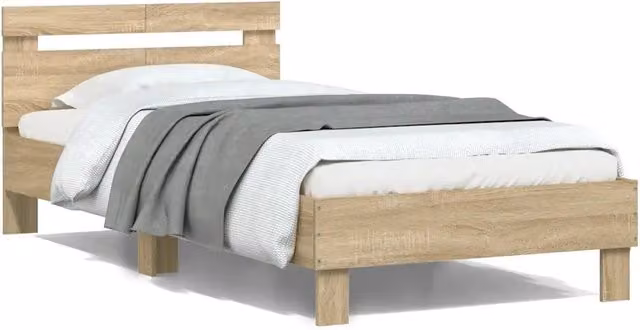 Letto singolo con testiera in Rovere Sonoma DESIGN IN, colore beige e marrone, L/P/H: 100 x 200 cm
