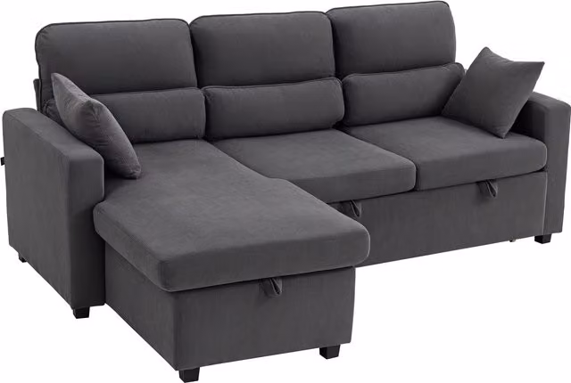 Divano letto ad angolo HOMCOM reversibile con contenitore e cuscini, Grigio – 1