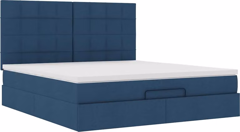 Struttura Letto Pouf con Materasso Blu 160x200 cm in Tessuto