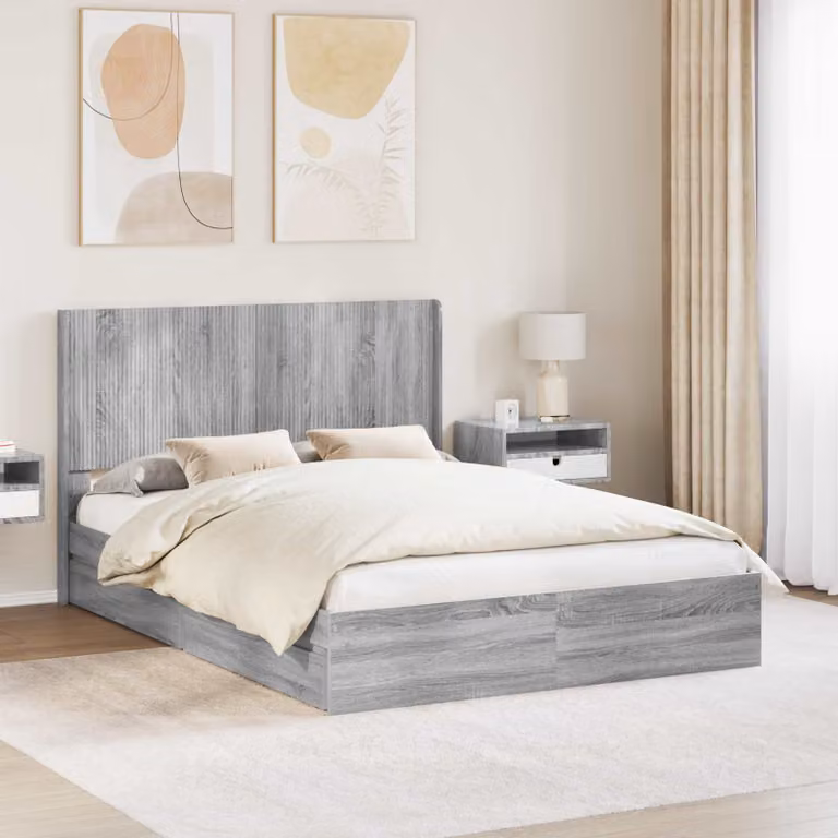 Struttura letto con stoccaggio e testata vidaXL in legno ingegnerizzato, colore grigio, L/P/H: 160 x 200 x 100 cm