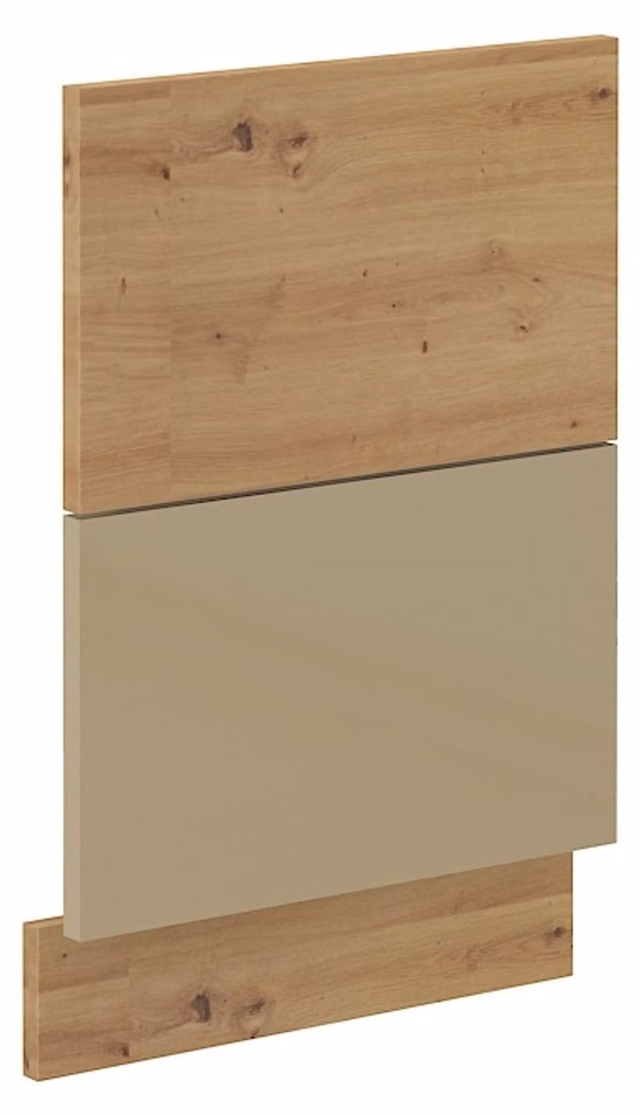 Pannello frontale per lavastoviglie integrabile da 45 cm, finitura "Eiche Artisan" e "Cappuccino lucido"