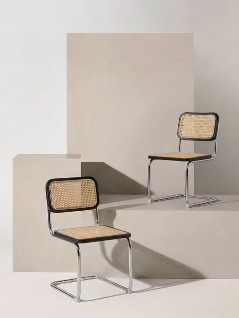Set di 2 sedie Lunel Kenay Home in legno, rattan e metallo, colore nero e naturale