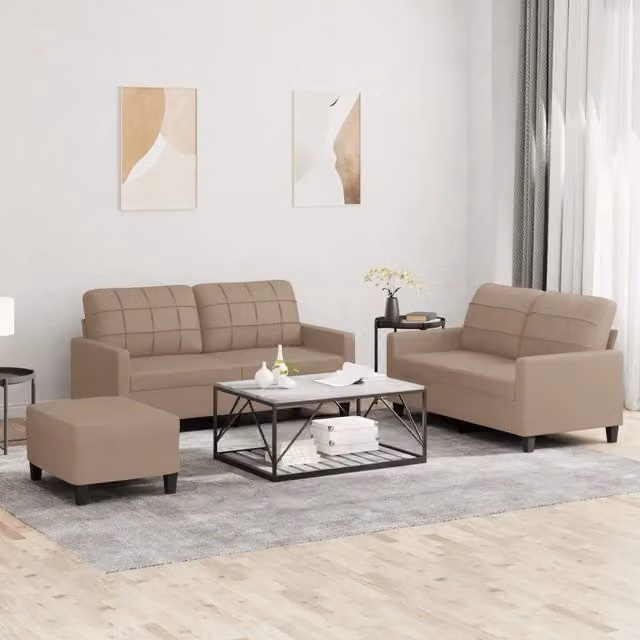 vidaXL Set di Divani 3 pz Moderno in Similpelle con Cuscini Beige e Marrone