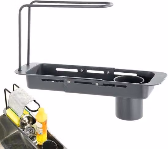 Portaoggetti per la dispensa con ripiano | Ripiano salvaspazio per il lavello | Organizer angolare | Portasciugamani per la pulizia, l'asciugatura e l'organizzazione della cucina
