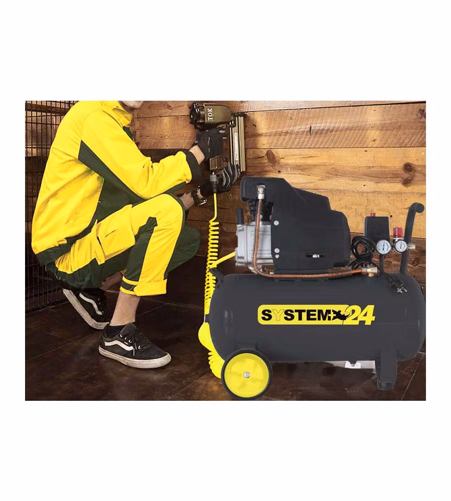System+ Compressore Lubrificato a Olio 24Lt Nero Giallo - 1.5 kW, 2Hp