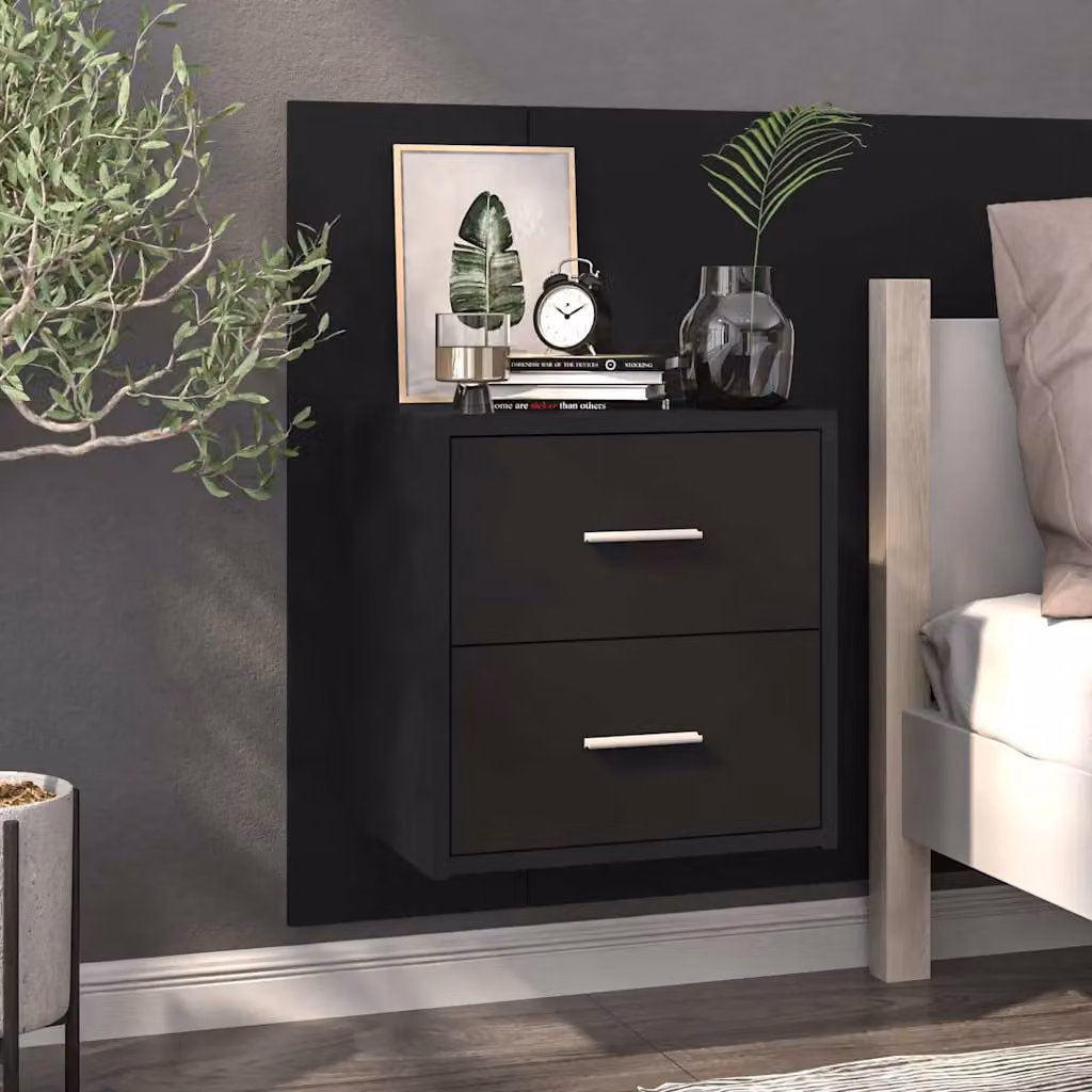vidaXL Comodino a Parete Moderno in Legno MDF Nero Opaco L: 80 cm, P: 32,5 cm, H: 48,5 cm