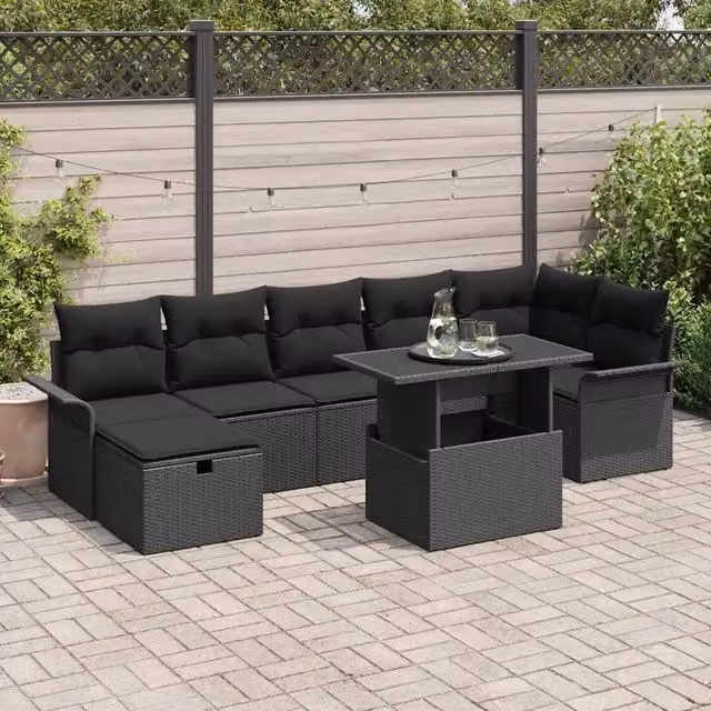 Set Divano da Giardino 8 pz Nero polyrattan 3361022