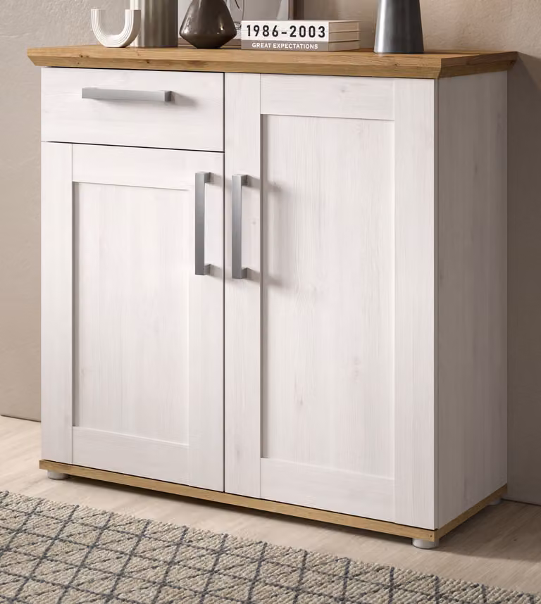 Cassettiera "Mirano" in larice bianco e rovere Madia artigianale 95 cm