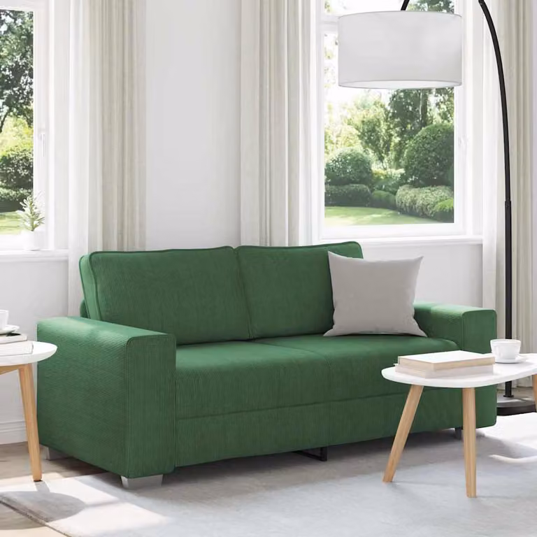Divanetto vidaXL in velluto a coste verde scuro, design moderno e lineare per soggiorno o camera da letto, L: 180 cm, P: 77 cm, H: 82 cm