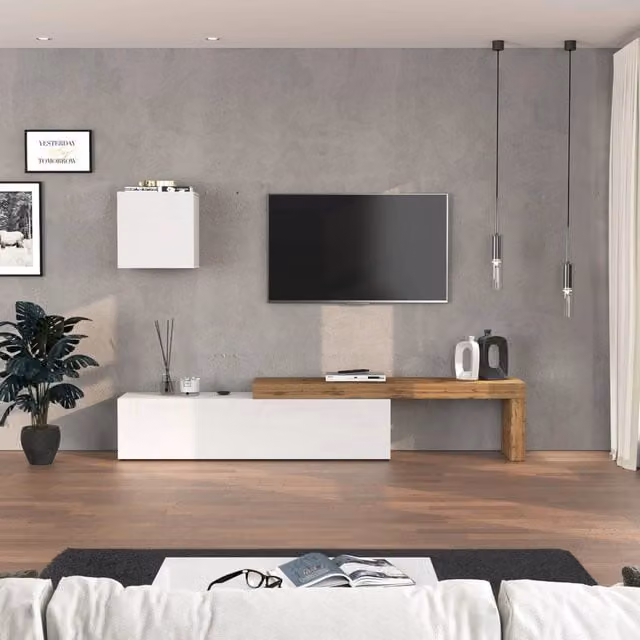 WHOUS Parete attrezzata Chronos set soggiorno bianco lucido e rovere 190/350x40 cm