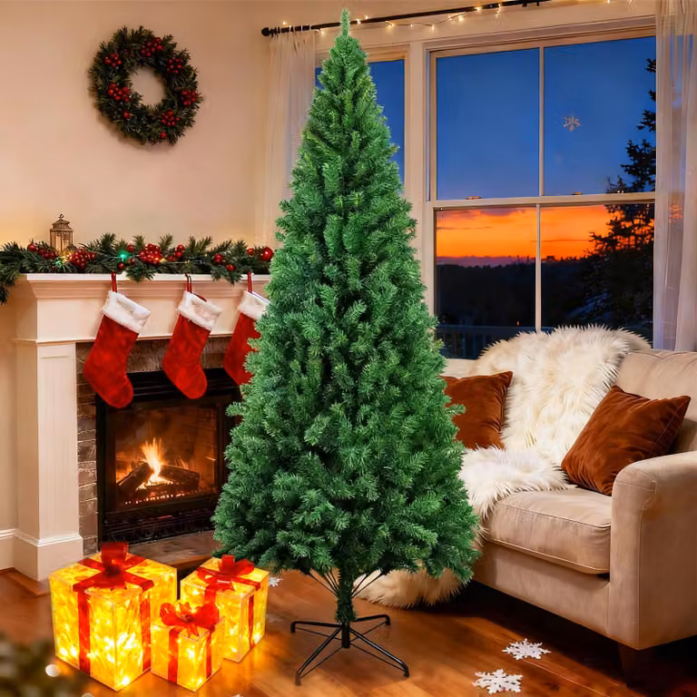 ZMH Albero di Natale artificiale 210 cm con 3 set di regali confezione regalo si accende LED 8 modalità di luce albero di Natale aghi in PVC per la decorazione natalizia interna