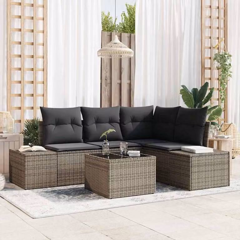 Maison Exclusive - Set divani da giardino con contenitore Grigio chiaro Polyrattan