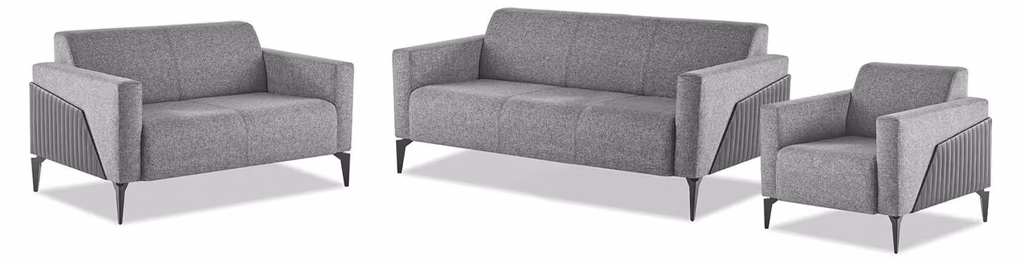 Komplett Set 3-Sitzer 2-Sitzer Sessel Grau Leder Modern Textil Couch