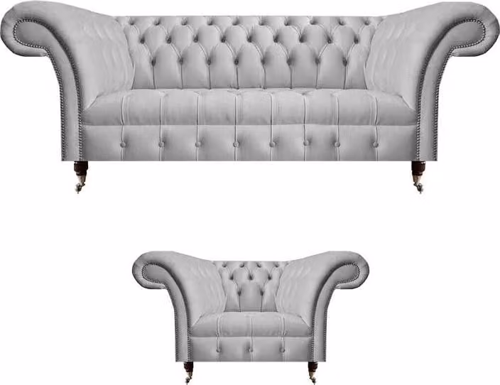 Sofas Komplett 2tlg Polstermöbel Grau Sessel mit Sofa Dreisitzer Couch