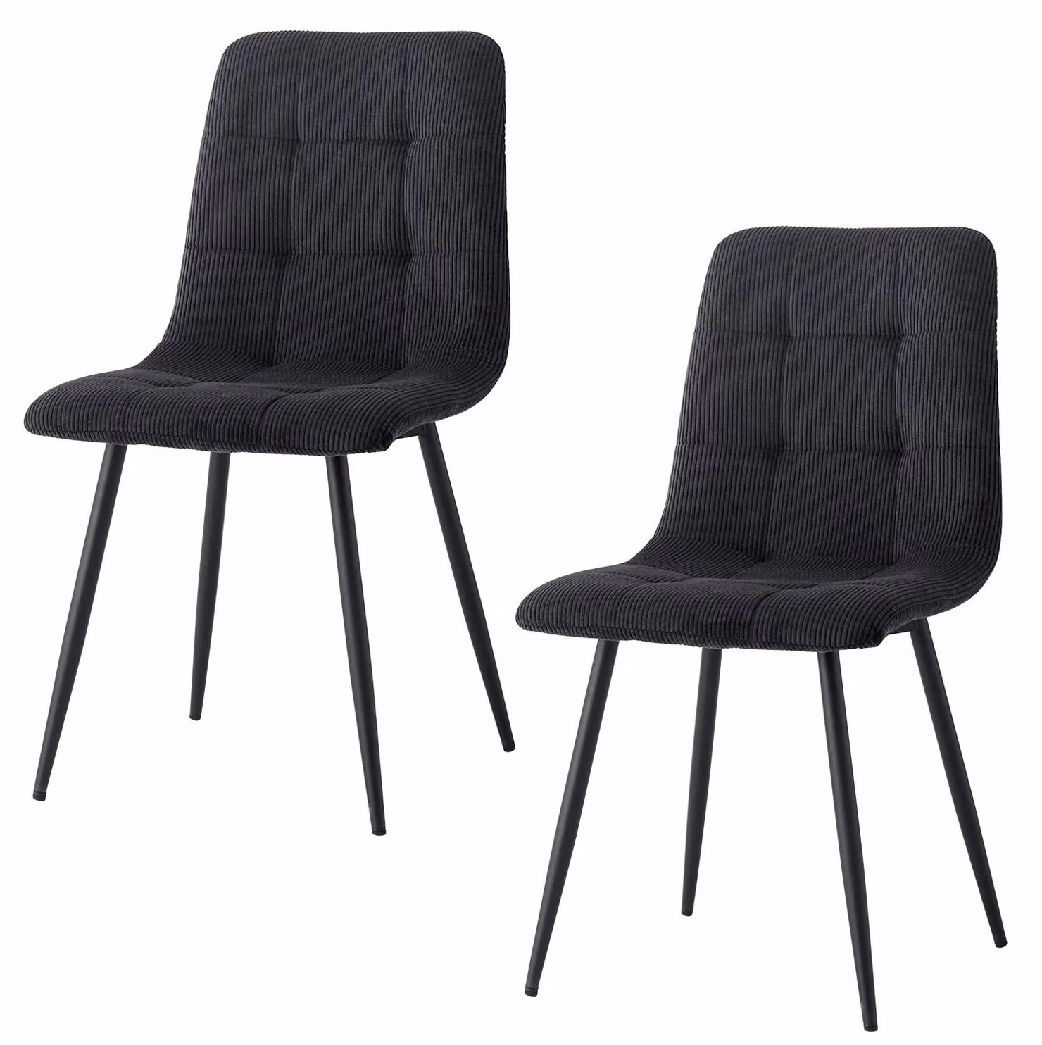 Sedie da pranzo - Set da 2 - Moderne sedie da pranzo - Rivestimento in tessuto a coste - Imbottite - Gambe in metallo - Senza braccioli - Colore: nero