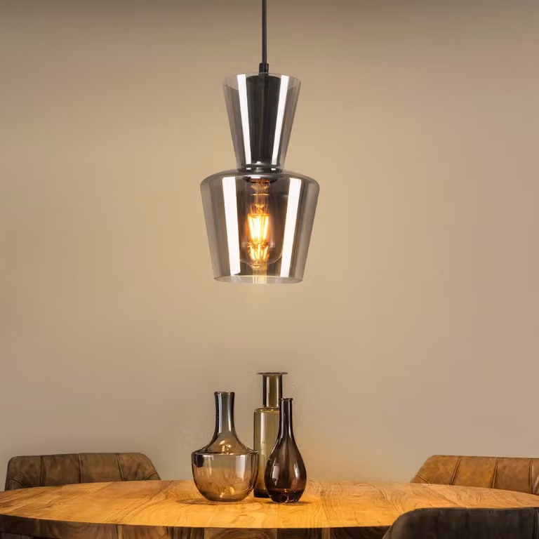 ZMH lampada a sospensione tavolo da pranzo lampada a sospensione soggiorno 1 fiamma tavolo da pranzo lampada E27 vetro lampada a sospensione camera da letto lampada a sospensione vintage retro sala da pranzo lampada grigio fumo per cucina hotel (senza lam