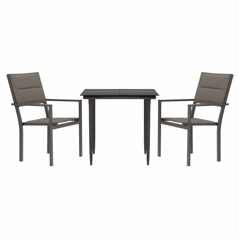 Set da Pranzo da Giardino 3 pz Nero in Acciaio e Textilene