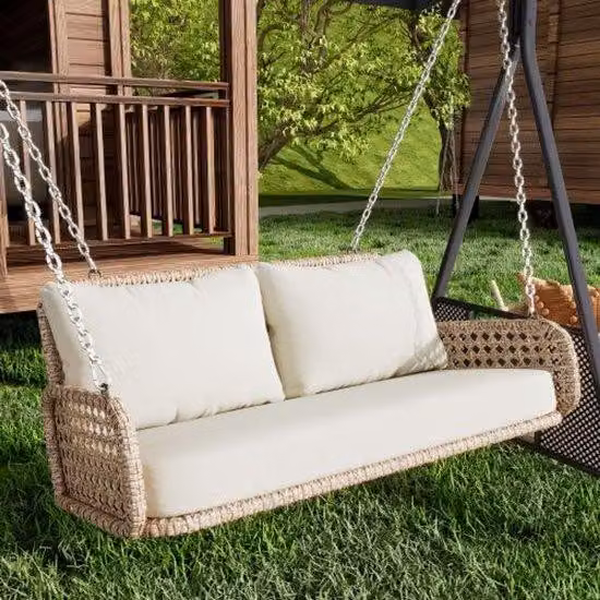 Altalena da giardino beige con doppio sedile, 2 catene, 240 cm, morbidi cuscini, portata massima 320 kg