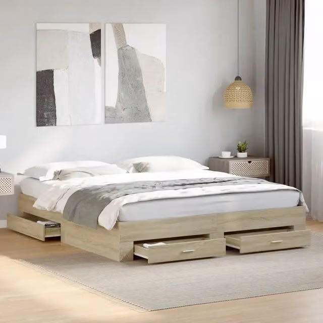 Giroletto Cassetti Rovere Sonoma 200x200 cm Legno Multistrato 3280358