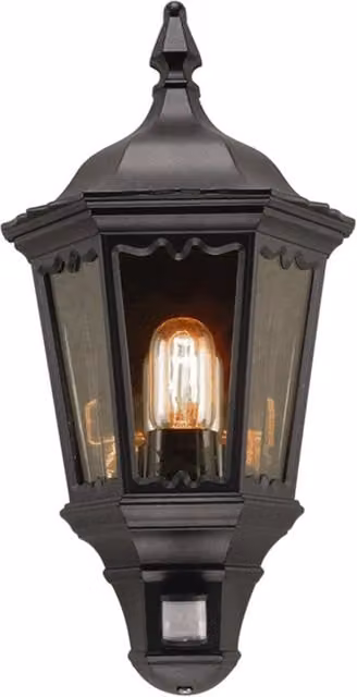 Applique da esterno Elstead nera con sensore di movimento e crepuscolare, attacco E27, IP44