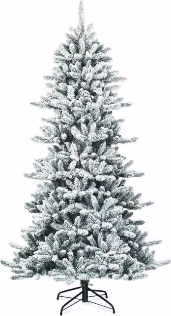Albero di Natale artificiale innevato 210cm con pigne bianche, Albero di Natale con base in ferro resistente-Alberi di Natale