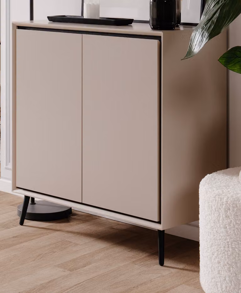 Cassettiera "Brebbia" in sabbia e nero Credenza 90 cm, funzione soft-close
