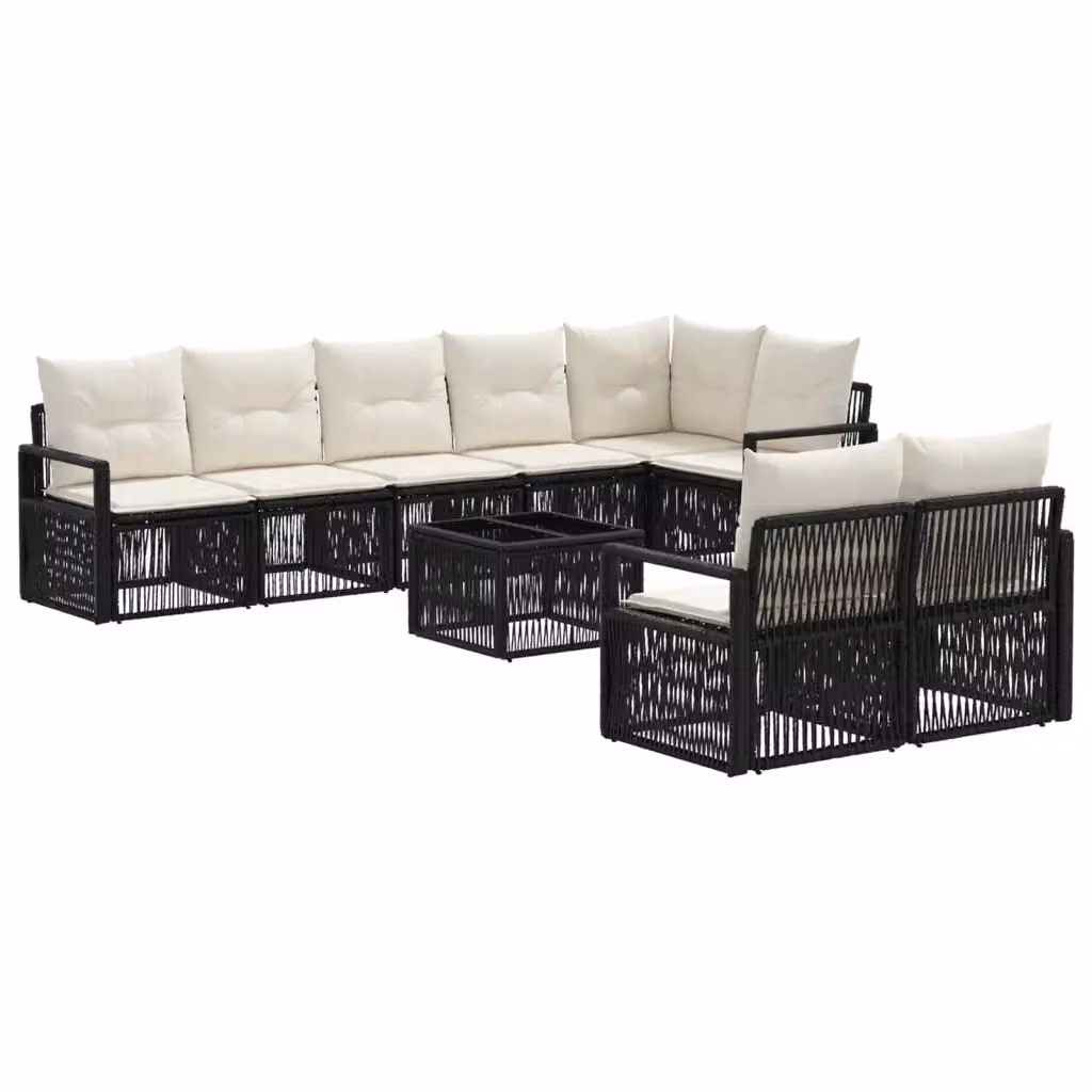 Set da giardino moderno vidaXL composto da 9 pezzi in rattan nero con struttura in acciaio e cuscini inclusi – 2