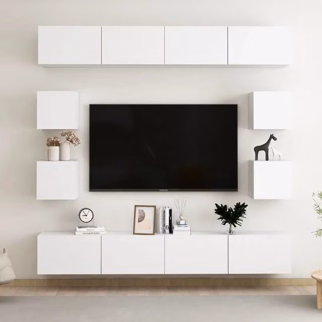 Set Mobili Porta TV 8 pz-Set di 8 Credenza per TV Bianco in Legno Multistrato 263138