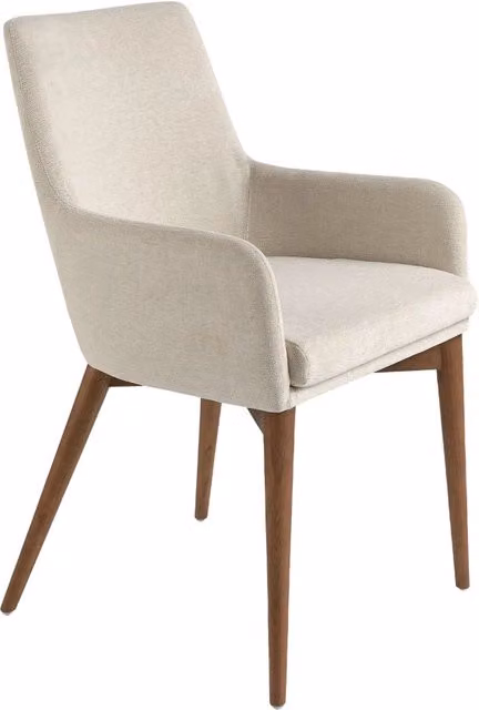 Sedia moderna Angel Cerdá in tessuto beige con gambe in legno per sala da pranzo e cucina