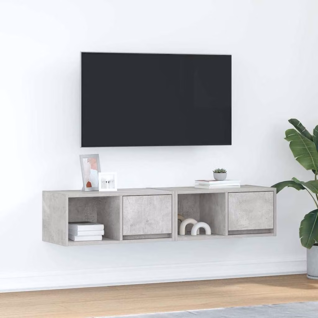 Set di 2 mobili TV sospesi vidaXL in legno e MDF, colore grigio cemento, L 60 cm x P 31 cm x H 25,5 cm