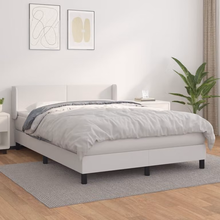 The Living Store Letto a molle con materasso bianco 140x200 cm in Pelle finta