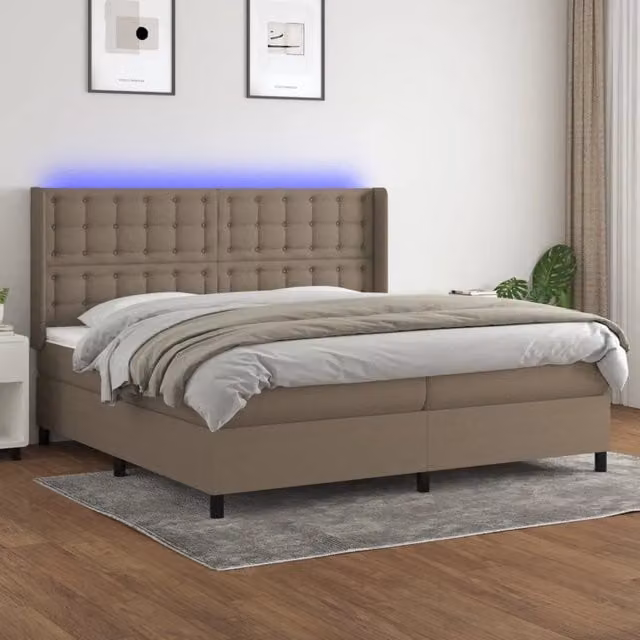 Letto a molla con testiera in tessuto beige vidaXL con illuminazione LED sottostante e porta USB L/P/H: 200 x 200 x 203 cm – 1
