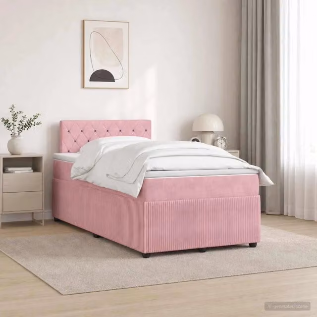 Letto box spring con materasso Rosa 120 x 190 cm Velluto 3453100