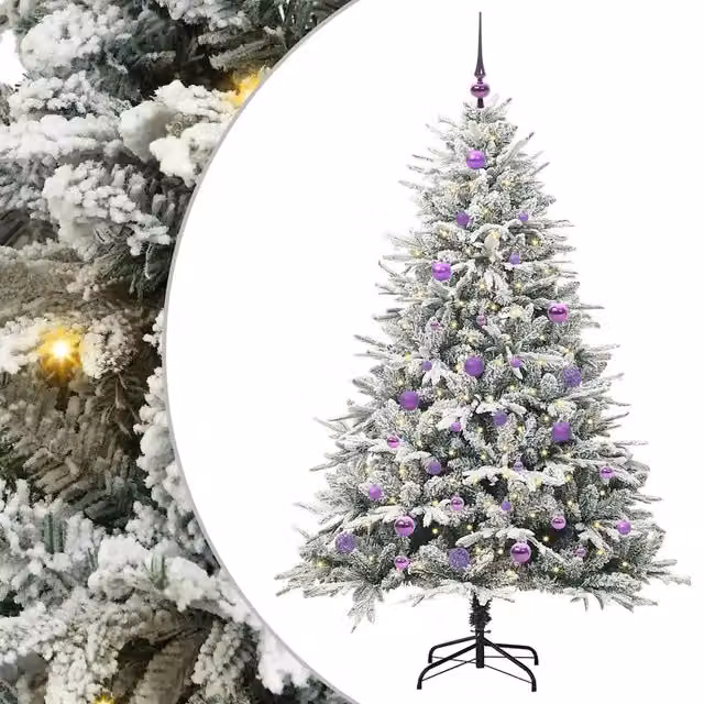 Albero di Natale artificiale verde con luci LED bianco caldo e set di palline in stile moderno con struttura in metallo e PVC – 1