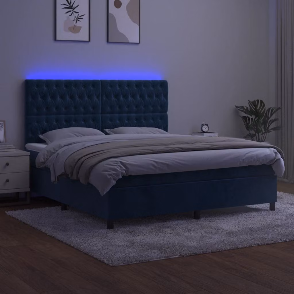 Maison Exclusive - Letto a Molle con Materasso e LED Blu Scuro 160x200 cm