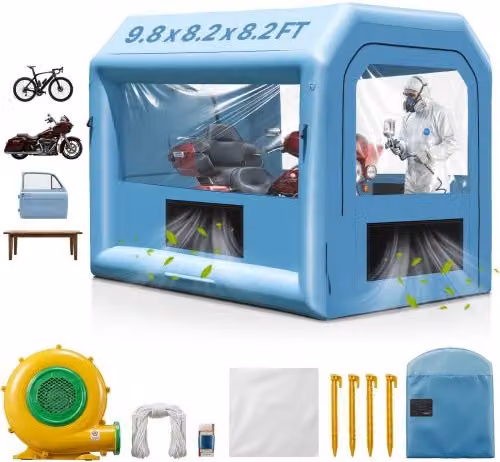 Cabina di Verniciatura Gonfiabile VEVOR con Ventilatore Potente e Sistema di Filtrazione Aria per Auto, Veicoli e Mobili, L 3 x P 2,4 x H 2,4 m