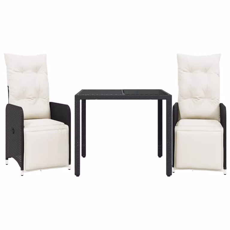 Set Bistrò da Giardino 3 pz con Cuscini in Polyrattan Nero