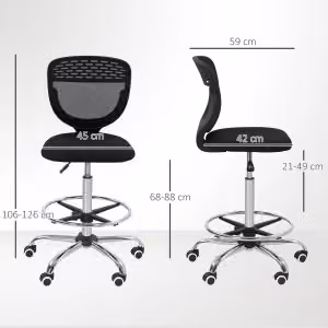 Sedia da ufficio ergonomica OKWISH nera con poggiapiedi regolabile, schienale in rete e seduta in tessuto, girevole a 360 gradi con braccioli e ruote, H: 126 x L: 59 x P: 59 cm – 2
