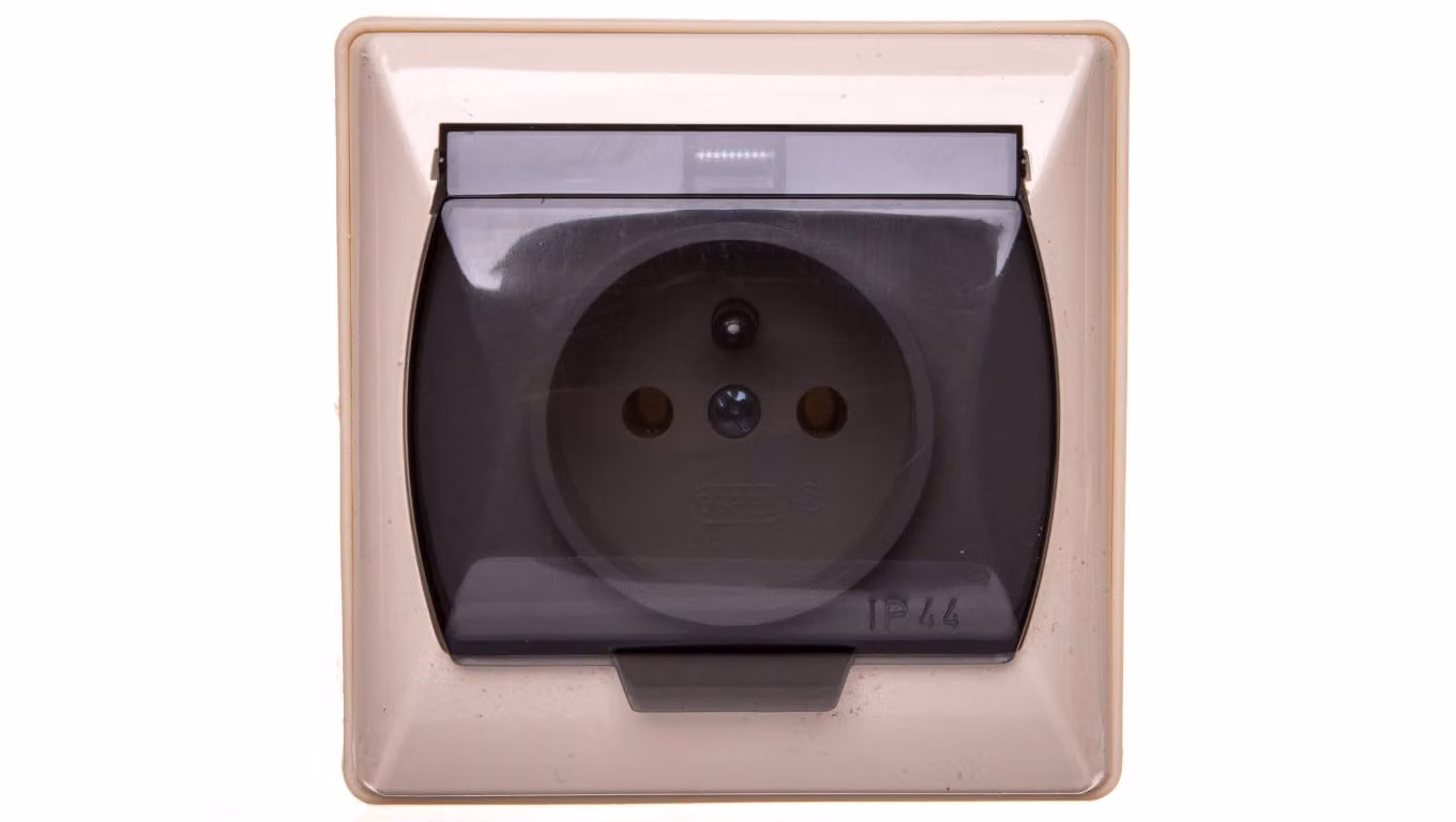 AKCENT Presa di corrente con coperchio IP44 beige trasparente GPH-1AZ/01/d