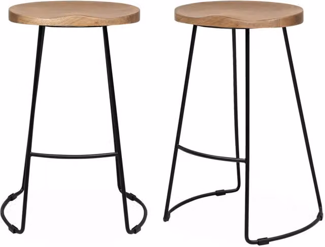 Set di 2 sgabelli da bar Sweeek in legno di mango e metallo, marrone e nero, Altezza: 65 cm – 1