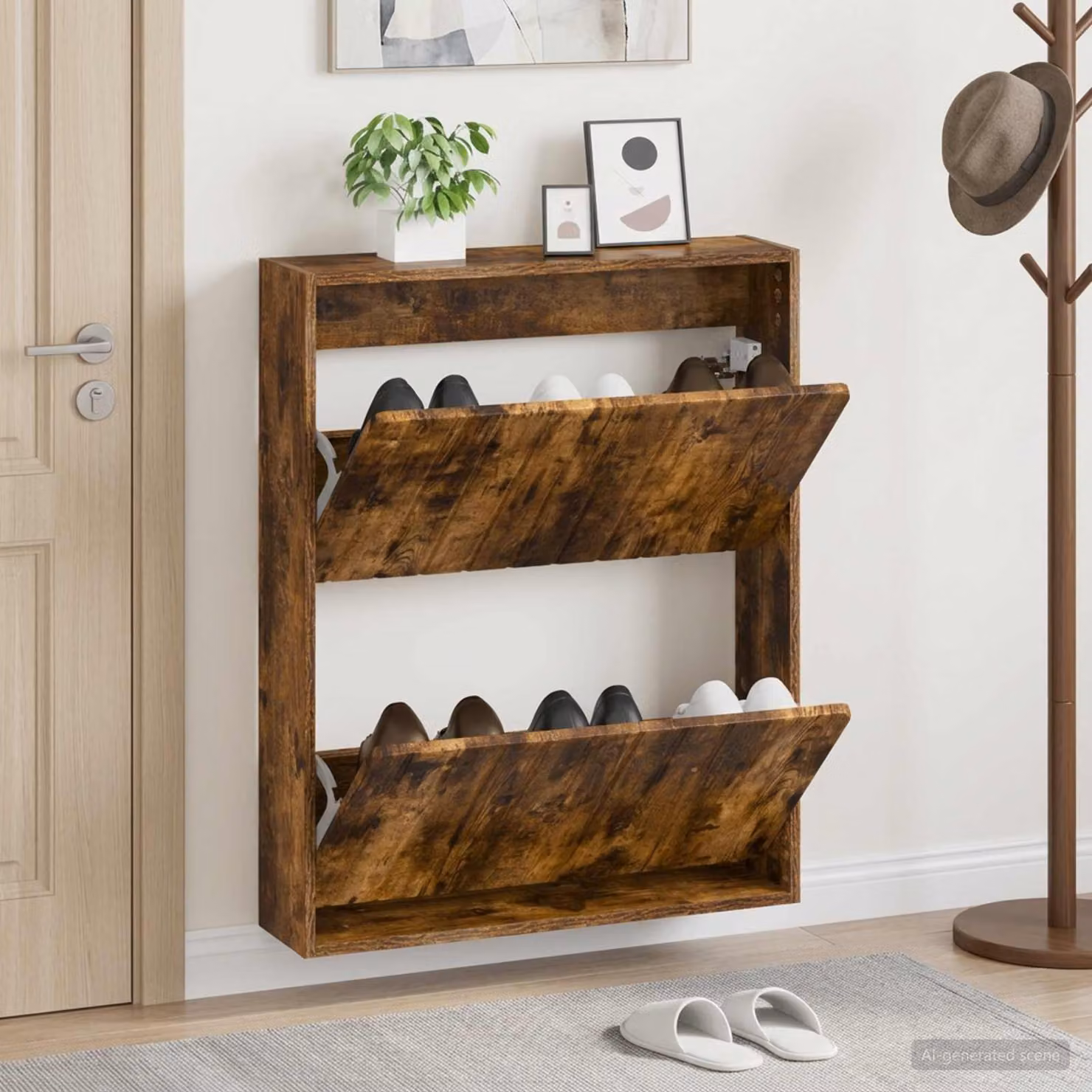 vidaXL Mobiletto per Scarpe da Muro ZWOLLE Moderno in Rovere Fumo L: 71 cm, P: 17 cm, H: 86 cm