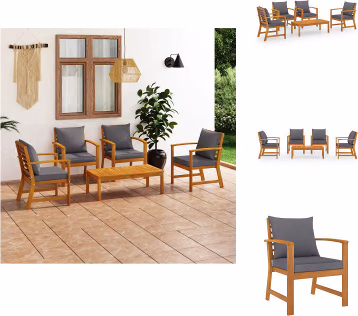 vidaXL Set da salotto da giardino 5 pezzi con cuscini in legno massiccio di acacia - Set di mobili da giardino
