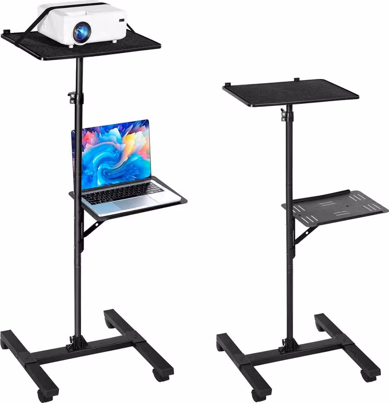 Supporto per proiettore, supporto da pavimento per laptop a 2 ripiani, supporto per proiettore da tavolo con altezza regolabile da 860 a 1360 mm, supporto per proiettore con telaio a I, treppiede per riunioni, film all'aperto, supporto per video