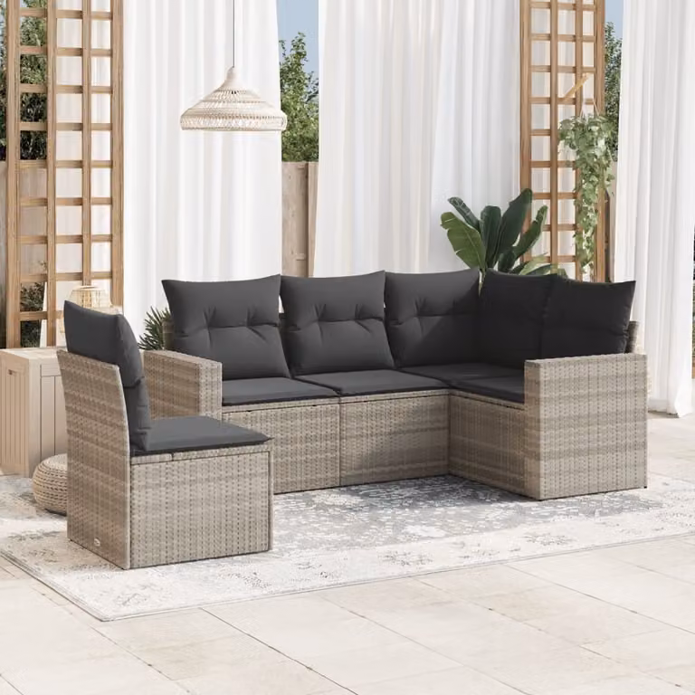 Maison Exclusive - Set Divano da Giardino 5pz con Cuscini Grigio Chiaro Polyrattan